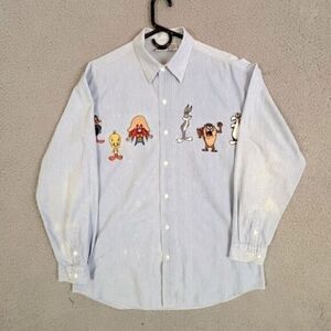 ACME CLOTHING CO. MENS BUTTON DOWN SHIRT LIGHT BLUE WITH LOONEY TUNES SIZE S/M